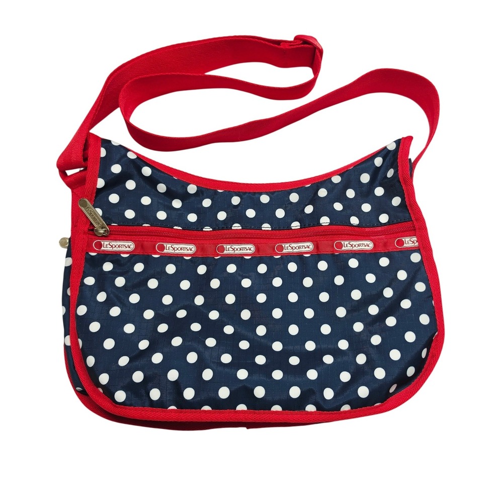 LeSportsac Crossbody Bag Women Medium Navy Blue Red Polka Dot Ripstop Nylon